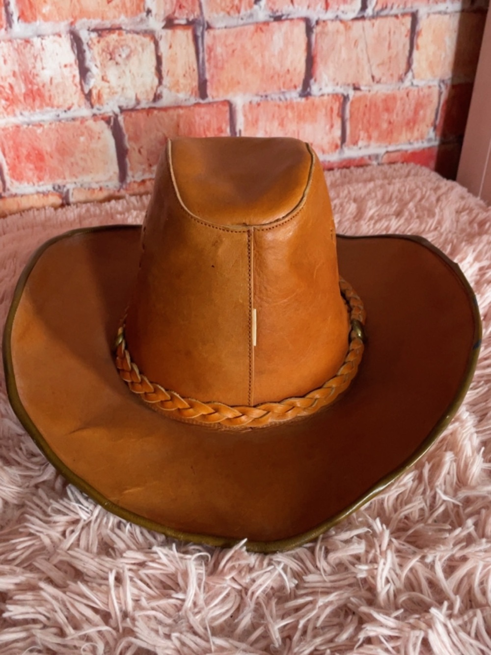 Tan Leather Western Cowboy Hat with Braided Band
